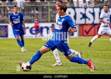 Pagani, Italia. 29 settembre 2021. PAGANI, ITALIA - SETTEMBRE 29: Carmine Cretella del Paganese Calcio 1926 durante un'azione di gioco tra Paganese Calcio 1926 e Vibonese allo Stadio Marcello Torre il 29 Settembre 2021 a Pagani Italia. (Foto di Alessandro Barone/Pacific Press/Sipa USA) Credit: Sipa USA/Alamy Live News Foto Stock