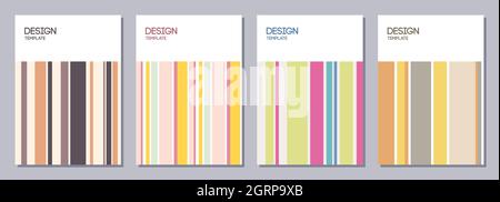 Set di poster, volantini, poster, striscioni e cartelloni, brochure design dei modelli a colori in formato A6. Graphic design dei modelli. Abstract vettore geometrico a strisce di colore Illustrazione Vettoriale