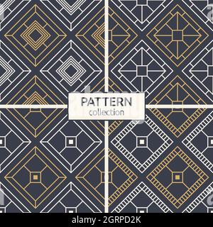 Set di quattro rombo geometrici con pattern senza giunture. Texture moderne ed eleganti. Ripetizione di piastrelle geometriche. Sfondi vettoriali a colori. Illustrazione Vettoriale