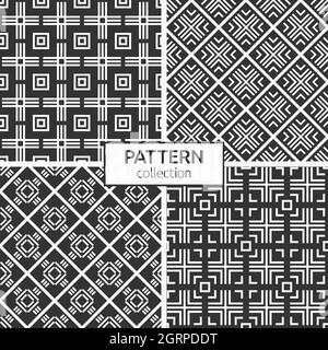 Set di quattro motivi senza giunture astratti. Ornamenti etnici. Texture moderne ed eleganti. Ripetizione di piastrelle geometriche. Sfondi vettoriali monocromatici. Illustrazione Vettoriale