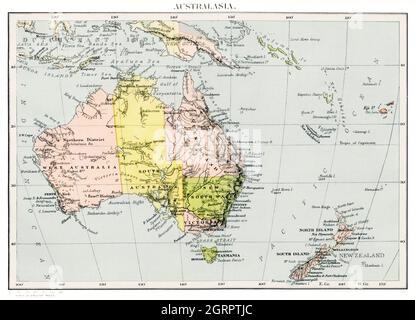 Guida della linea di orientamento. Capitoli per i viaggiatori via mare e via terra (1885) di William John Loftie. Mappa dell'Australia / Australasia. Foto Stock