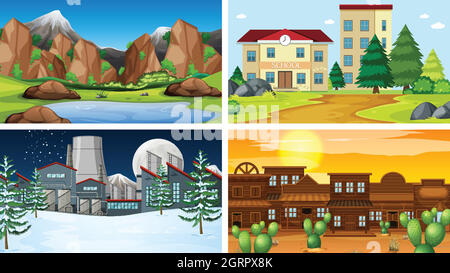 Set di scene in ambiente naturale Illustrazione Vettoriale