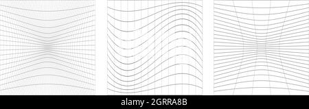 Gruppo di griglie deformate, distorte, mesh. Flex, campanatura, effetto deformità su reticolo, reticolo, elementi trellis - illustrazione vettoriale di stock, clip-art g Illustrazione Vettoriale