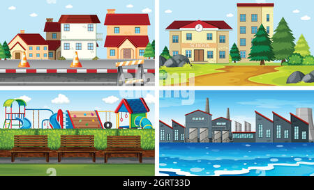 Set di scene in ambiente naturale Illustrazione Vettoriale