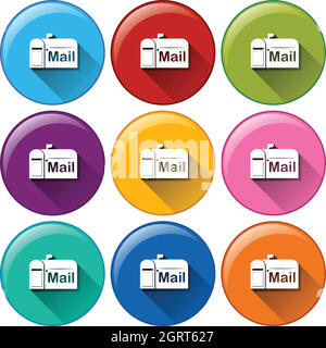 Icone arrotondate con mailbox Illustrazione Vettoriale