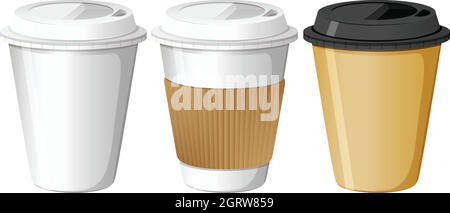 Tre modelli di tazze di carta Illustrazione Vettoriale