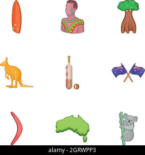 Australia simboli icone set, stile cartoon Illustrazione Vettoriale