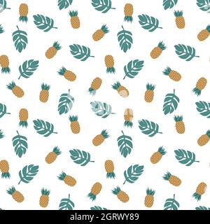 Modello senza giunture di ananas isolato su illustrazione vettoriale bianca. Sfondo tropicale. Stampa fruttata ripetibile Illustrazione Vettoriale