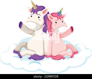 Simpatico unicorno su sfondo bianco Illustrazione Vettoriale