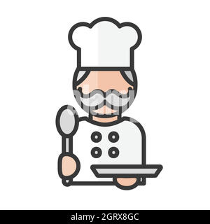 Avatar dello chef. Cuoco uomo che lavora. Servizi di ristorante. Utente del profilo, persona. Icona persone. Illustrazione vettoriale Illustrazione Vettoriale