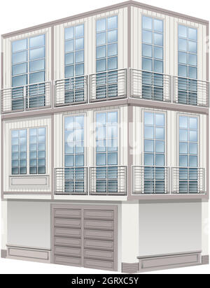 Progettazione 3D per edifici a tre piani Illustrazione Vettoriale