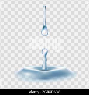 icona del vettore 3d realistico. Goccia d'acqua. Versare. Pioggia. Primo piano. Illustrazione Vettoriale