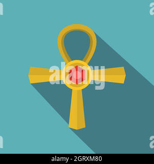 Golden Ankh icona di simbolo, Stile piatto Illustrazione Vettoriale