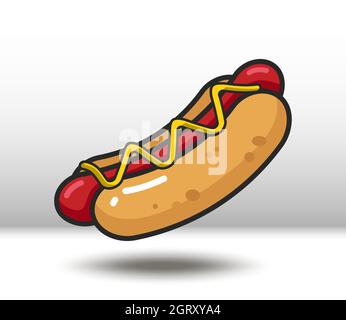 Vettore colorato icona di hot dog. Isolato su sfondo bianco. Illustrazione Vettoriale