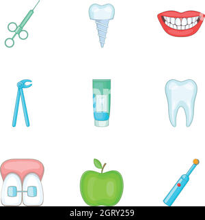 Set icone denti sani, stile cartoon Illustrazione Vettoriale