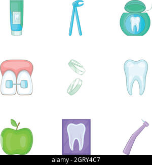 Dentale set di icone, stile cartoon Illustrazione Vettoriale