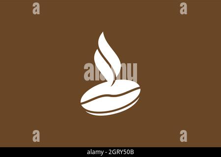 Combinazione di chicchi di caffè e aroma, caffè o logo caffè. Design piatto con logo creativo e moderno. Icone vettoriali. Illustrazione Vettoriale