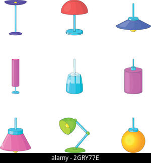 Set icone mobili lampada, stile cartone animato Illustrazione Vettoriale