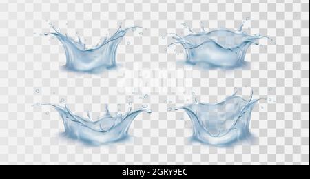 icona del vettore 3d realistico. Sfondo trasparente. Raccolta. Spruzzi d'acqua. Caduta. Illustrazione Vettoriale