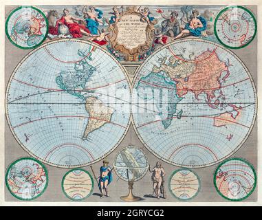 Una nuova mappa del mondo - dalle ultime osservazioni (1720) di John Senex. Foto Stock