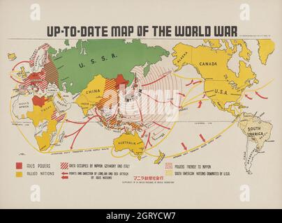 Mappa aggiornata della guerra mondiale (1942) di Manila Shinbun-sha. Foto Stock