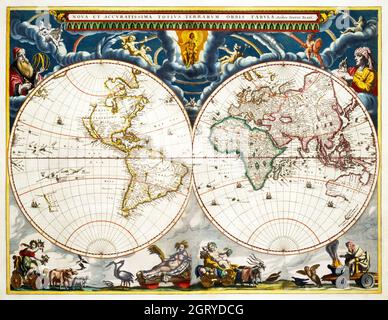 Nova et curatissima totius terrarum orbis tabula (ca. 1648-1664) di Joan Blaeu. Mappa del mondo. Foto Stock