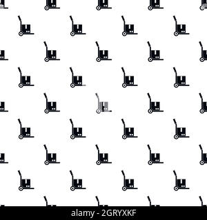 Carrello a mano con scatola di cartone pattern, stile semplice Illustrazione Vettoriale