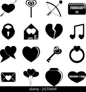 San Valentino oggetti icone set, stile semplice Illustrazione Vettoriale