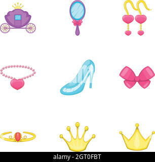 Little princess icons set, cartoon style Stock Vector