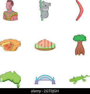 Australia icone del turismo set, stile cartoon Illustrazione Vettoriale
