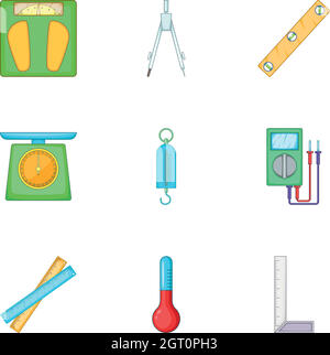 Set icone strumenti di misurazione, stile cartoon Illustrazione Vettoriale