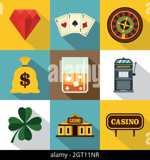 Set icone gioco casinò, stile piatto Illustrazione Vettoriale