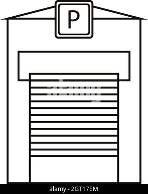 Parcheggio in garage, l'icona di stile di contorno Illustrazione Vettoriale