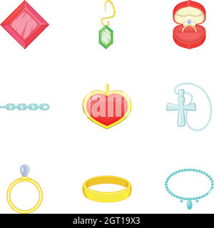 Gioielli set di icone, stile cartoon Illustrazione Vettoriale