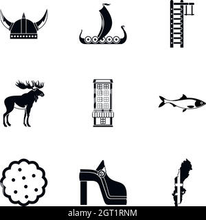 Svezia icone set, stile semplice Illustrazione Vettoriale