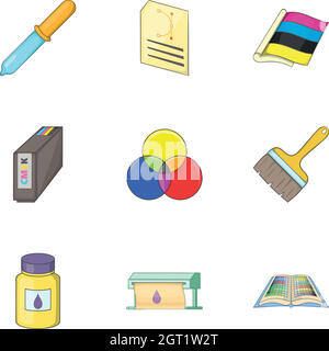 Print industry icons set, cartoon style Stock Vector