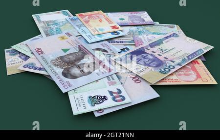 Tutte le denominazioni di naira nigeriano nota su sfondo verde semplice Foto Stock