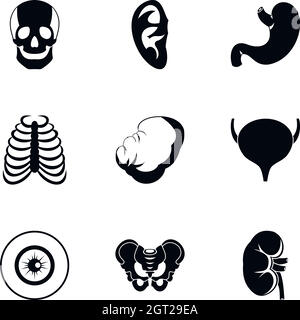 Gli organi umani set di icone, stile semplice Illustrazione Vettoriale