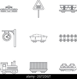 Treno set di icone di stile di contorno Illustrazione Vettoriale