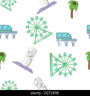 Vacanza a Singapore pattern, stile cartoon Illustrazione Vettoriale