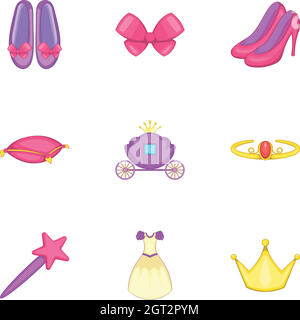 Princess Elements icone set, stile cartoon Illustrazione Vettoriale