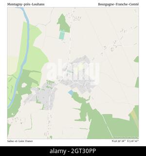 Montagny-près-Louhans, Saône-et-Loire, Francia, Bourgogne-Franche-Comté, N 46 39' 28'', e 5 16' 10''', mappa, mappa senza tempo pubblicata nel 2021. Viaggiatori, esploratori e avventurieri come Florence Nightingale, David Livingstone, Ernest Shackleton, Lewis and Clark e Sherlock Holmes si sono affidati alle mappe per pianificare i viaggi verso gli angoli più remoti del mondo, Timeless Maps sta mappando la maggior parte delle località del mondo, mostrando il successo di grandi sogni Foto Stock