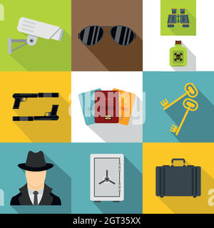 Icone scout impostate, stile piatto Illustrazione Vettoriale
