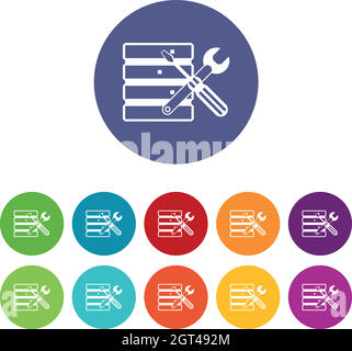 Database con icone del cacciavite e del set di chiavi Illustrazione Vettoriale