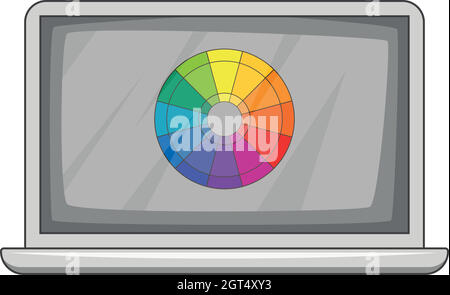 Computer portatile con la stampa di tavolozza, icona di stile cartoon Illustrazione Vettoriale