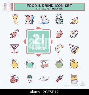Set di icone Food & drink - MBE syle - semplice illustrazione, tratto modificabile, modello vettoriale di disegno, buono per stampe, poster, pubblicità, annunciatori Illustrazione Vettoriale