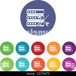 Database con icone del set di cacciaviti e chiavi Illustrazione Vettoriale