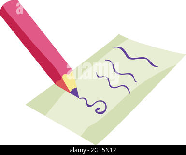 Carta e matita icona, stile cartoon Illustrazione Vettoriale