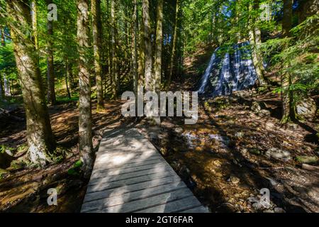 Cascata Rossignolet nella foresta, Auvergne, Francia Foto Stock