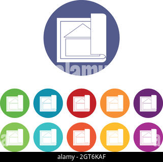 Icone del set di piani di costruzione Illustrazione Vettoriale